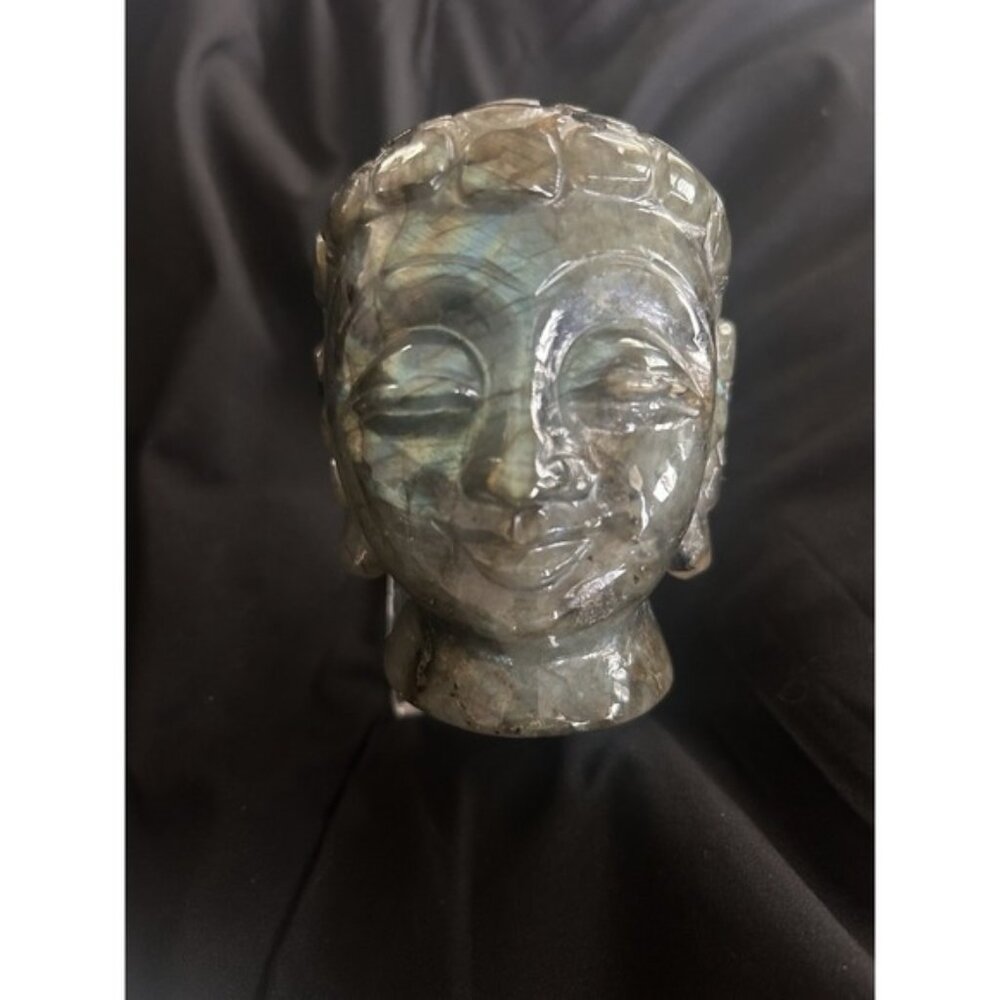Hand Carved Labradorite Buddha Head with Flash